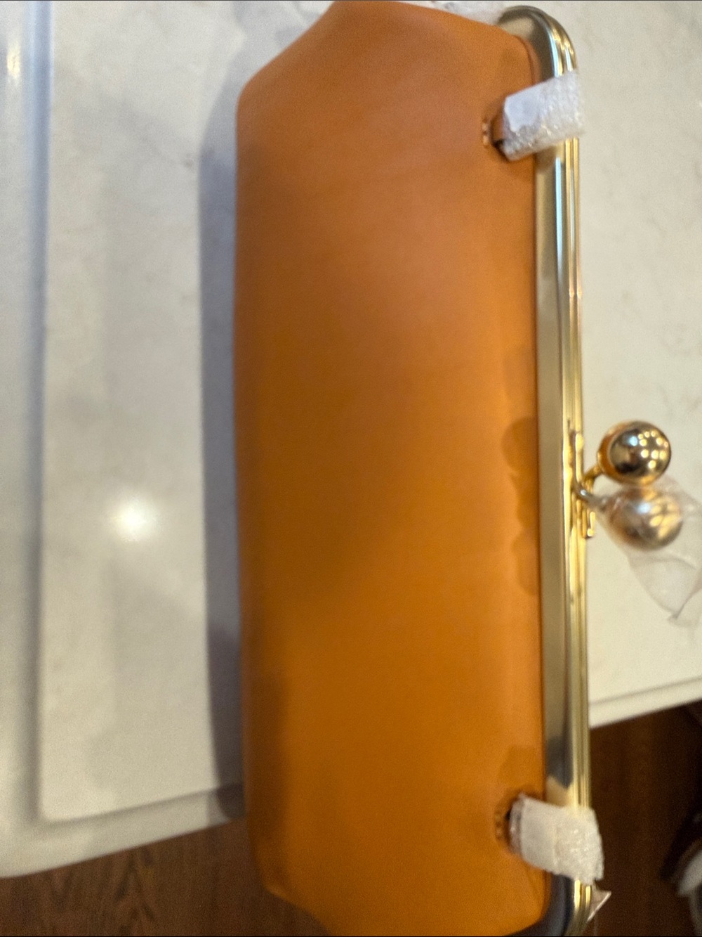Coach Orange Leather Frame Clutch with Gold Hardware